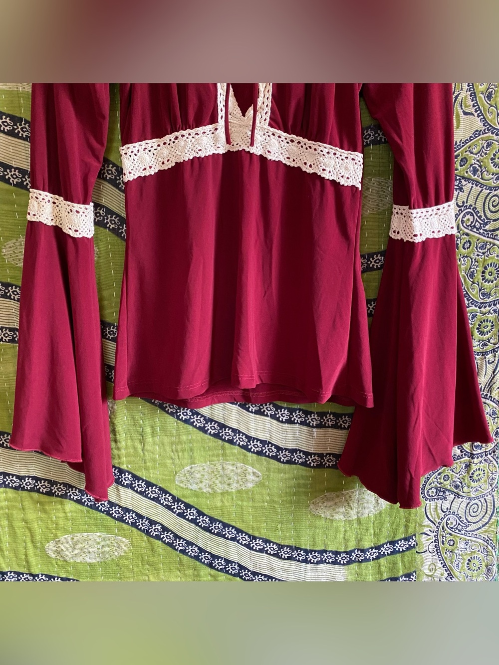 Vintage Y2K Kiwi Maroon Whimsical Renaissance Peasant Fairycore Blouse Medium - Picture 4 of 14